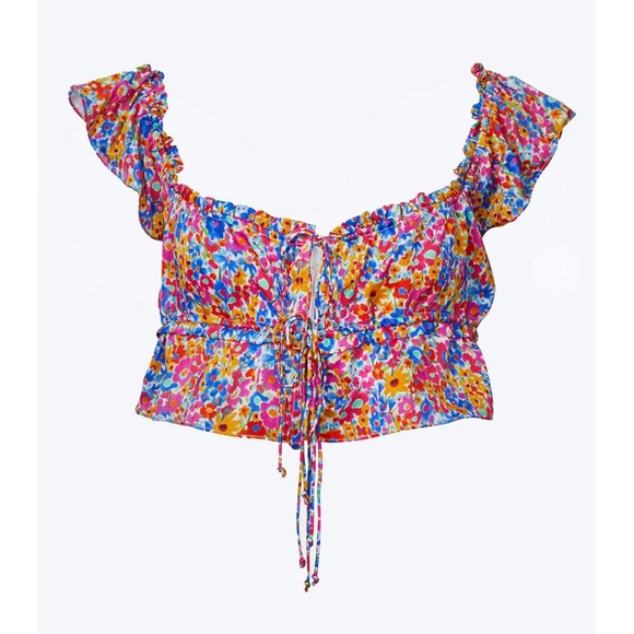 NWOT For Love & Lemons Sasha Floral Ruffle Satin Crop Top - Picture 8 of 12